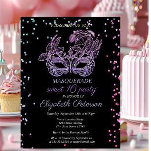 Masquerade Violet Diamonds,Masque Sweet 16  Invitation Postcard