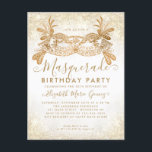 Masquerade White Gold Glitter Dust Birthday Party Postcard<br><div class="desc">Modern Glam Masquerade White Gold Glitter Sparkle Dust Birthday Party Invitation</div>