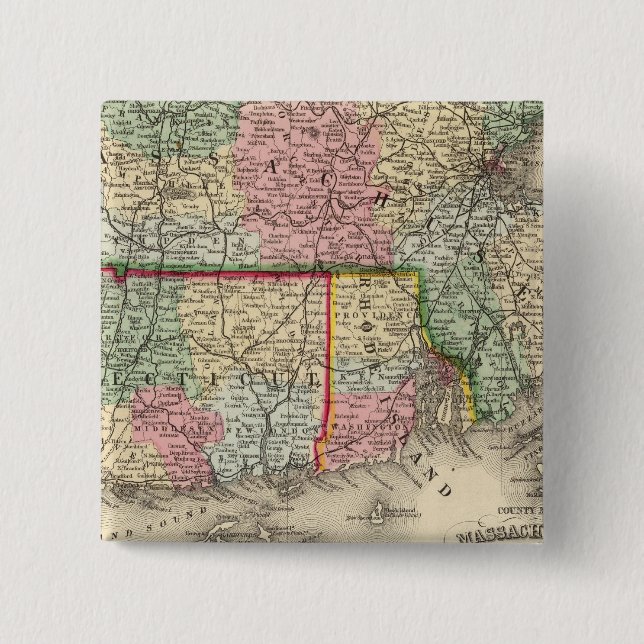 Mass, Conn, RI Map by Mitchell 15 Cm Square Badge (Front)