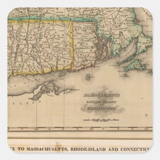 Mass, Rhode Island, Connecticut Square Sticker (Front)