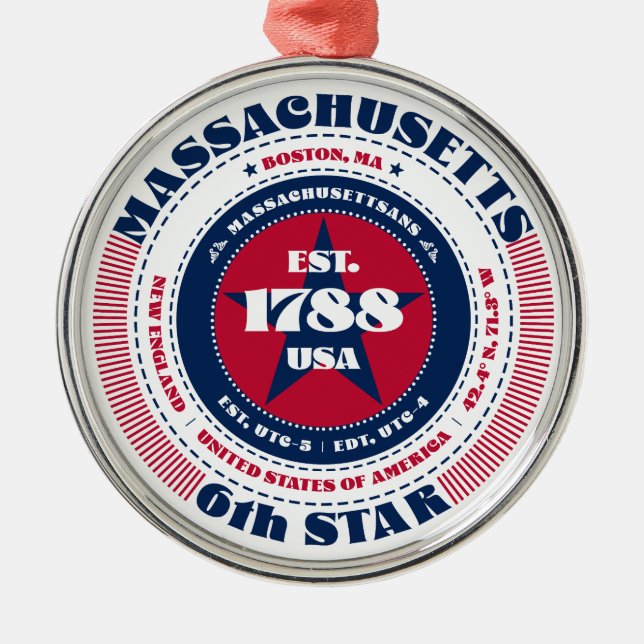 Massachusetts 6th State Christmas Ornament (Front)