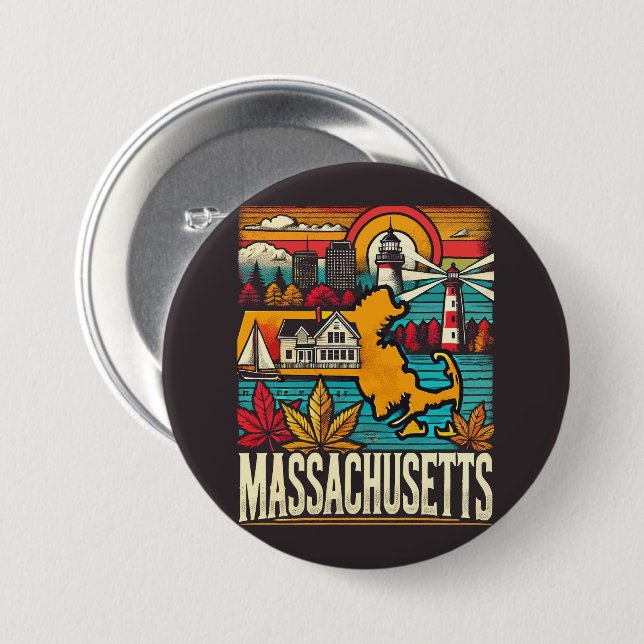 Massachusetts 7.5 Cm Round Badge (Front & Back)