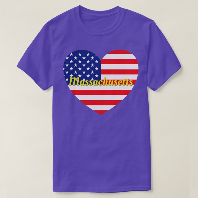 Massachusetts American Flag Heart  T-Shirt (Design Front)