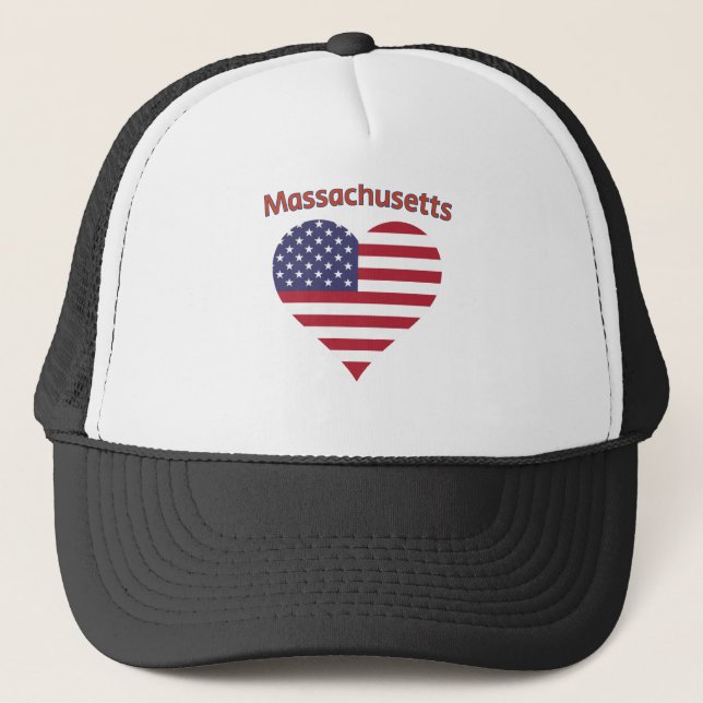 Massachusetts American Flag Heart Trucker Hat (Front)
