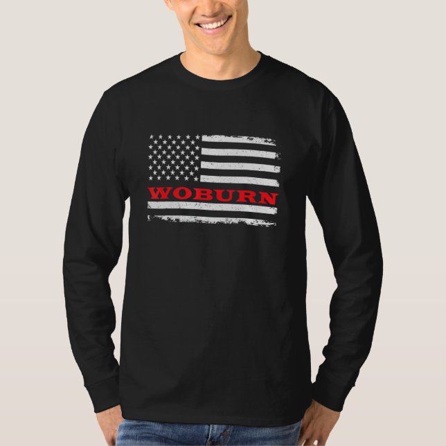 Massachusetts American Flag Woburn Usa Patriotic S T-Shirt (Front)