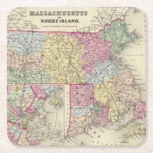 Massachusetts And Rhode Island 2 Square Paper Coaster