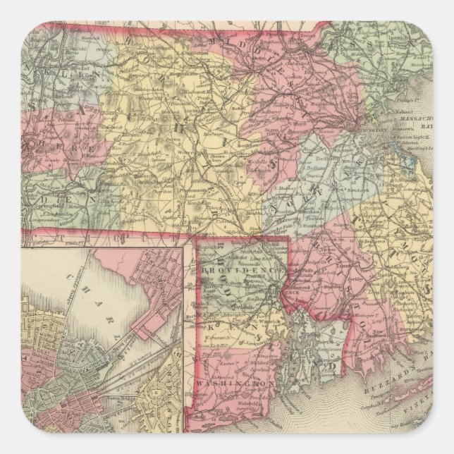 Massachusetts and Rhode Island 2 Square Sticker (Front)