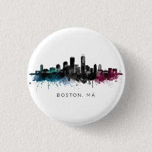 Massachusetts Art Boston MA Skyline Watercolor 3 Cm Round Badge