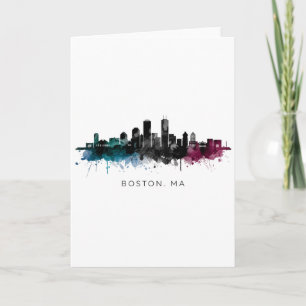 Massachusetts Art Boston MA Skyline Watercolor Card