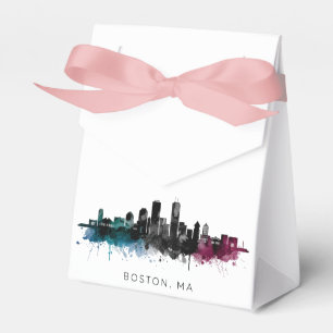Massachusetts Art Boston MA Skyline Watercolor Favour Box