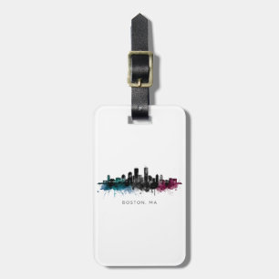 Massachusetts Art Boston MA Skyline Watercolor Luggage Tag