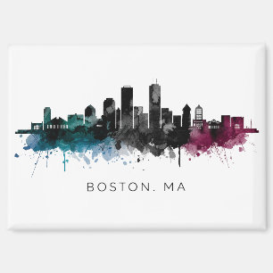 Massachusetts Art Boston MA Skyline Watercolor Magnet
