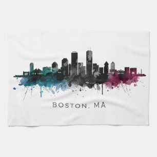 Massachusetts Art Boston MA Skyline Watercolor Tea Towel