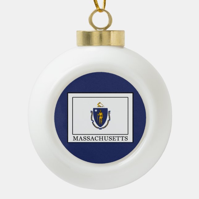 Massachusetts Ceramic Ball Christmas Ornament (Front)