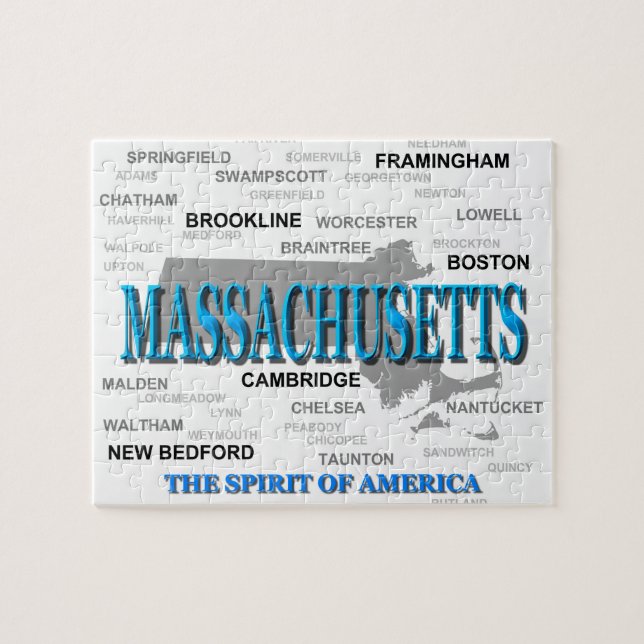 Massachusetts Cities and Towns State Pride Map Jigsaw Puzzle (Horizontal)