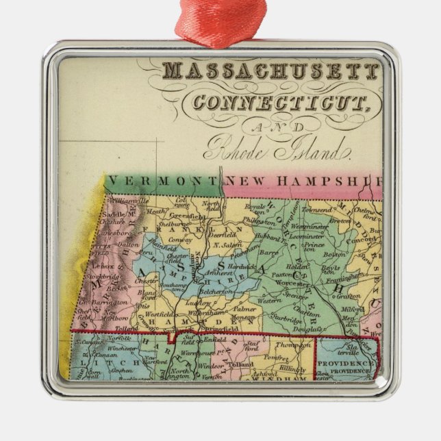 Massachusetts, Connecticut, Rhode Island Metal Tree Decoration (Front)