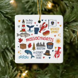Massachusetts Custom Family Trip Christmas Ceramic Ornament
