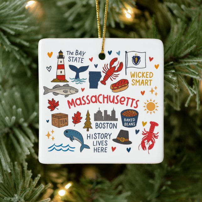Massachusetts Custom Family Trip Christmas Ceramic Ornament (Tree)