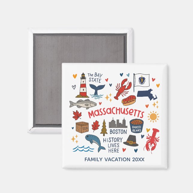 Massachusetts Family Trip Keepsake Custom Magnet (Front/Back)