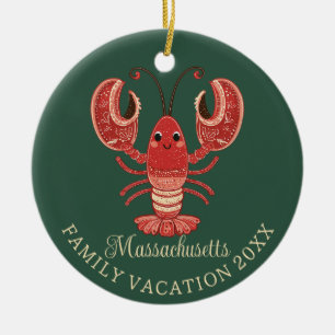 Massachusetts Family Vacation Keepsake Lobster Ceramic Tree Decoration