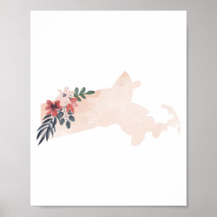 Massachusetts Floral Watercolor State Poster