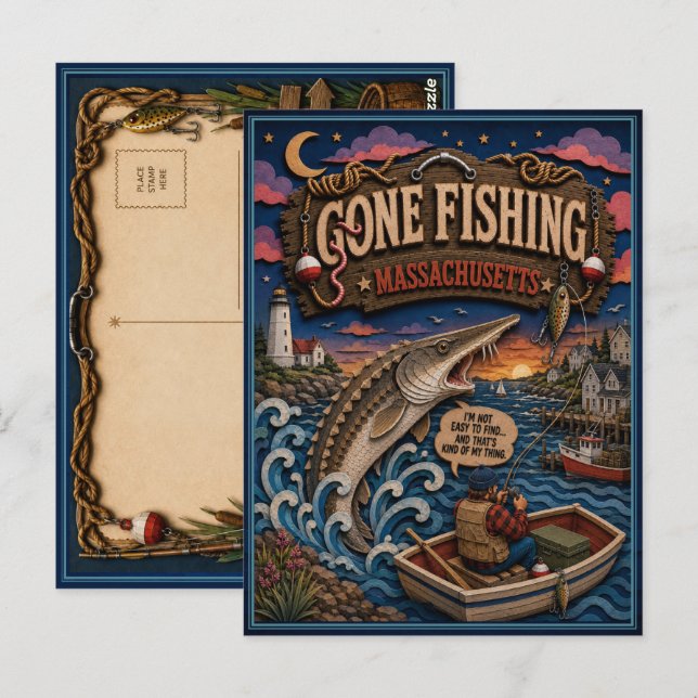Massachusetts Gone Fishing Atlantic Sturgeon Postcard (Front/Back)