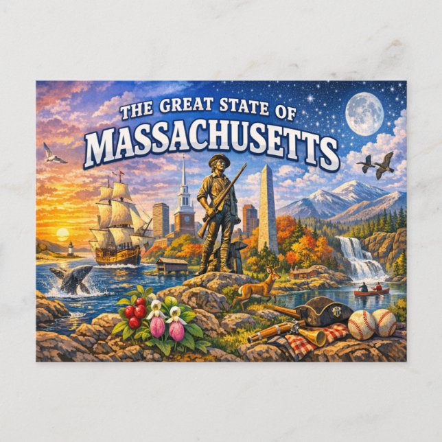 Massachusetts Greetings Postcard  (Front)