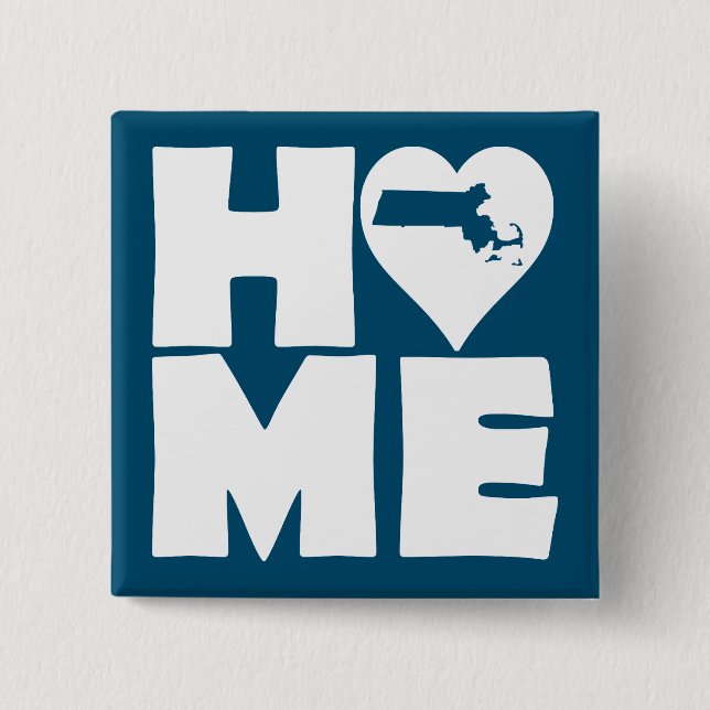Massachusetts Home Heart State Button Badge Pin (Front)