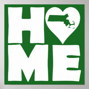 Massachusetts Home Heart State Poster Sign