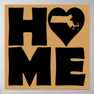 Massachusetts Home Heart State Poster Sign