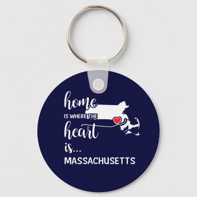 Massachusetts home is where the heart is key ring (Front)