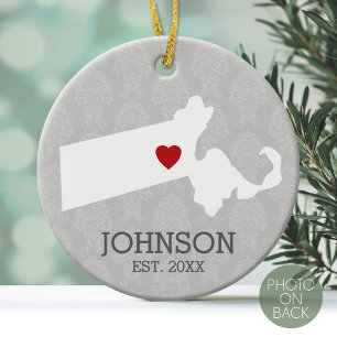 Massachusetts Home State City Map - Custom Wedding Ceramic Tree Decoration