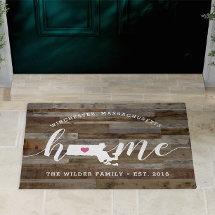 Massachusetts Home State Personalised Wood Look Doormat