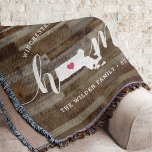 Massachusetts Home State Personalised Wood Look Throw Blanket<br><div class="desc">Show some home state pride with this cute rustic faux wood plank throw blanket featuring "home" in white calligraphy script lettering with a silhouette map of the state of Massachusetts standing in for the letter "O." A pink heart illustration inside the state map completes the design; you can change the...</div>