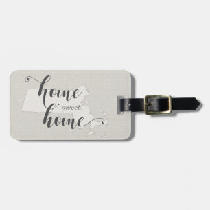Massachusetts- Home Sweet Home burlap-look Luggage Tag