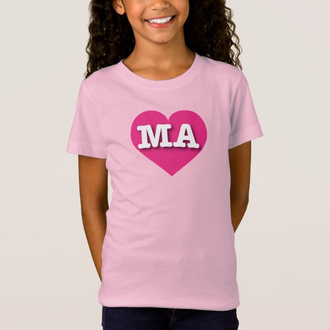 Massachusetts Hot Pink Heart - I love MA T-Shirt (Front)