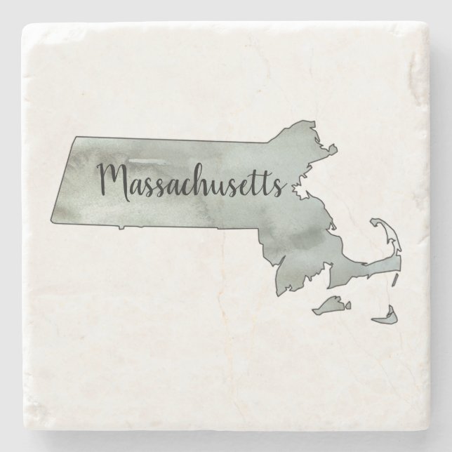 Massachusetts Illustration State Outline  Stone Coaster (Front)