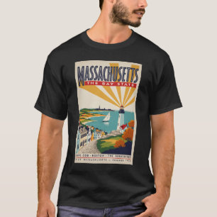 Massachusetts Lighthouse Illustration Travel Art T-Shirt