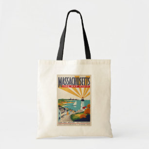 Massachusetts Lighthouse Illustration Travel Art Tote Bag
