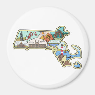 Massachusetts Map Boston Cape Cod Salem Souvenir Magnet