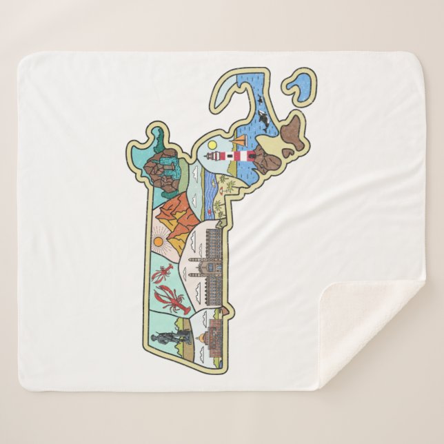 Massachusetts Map Boston Cape Cod Salem Souvenir Sherpa Blanket (Front (Horizontal))