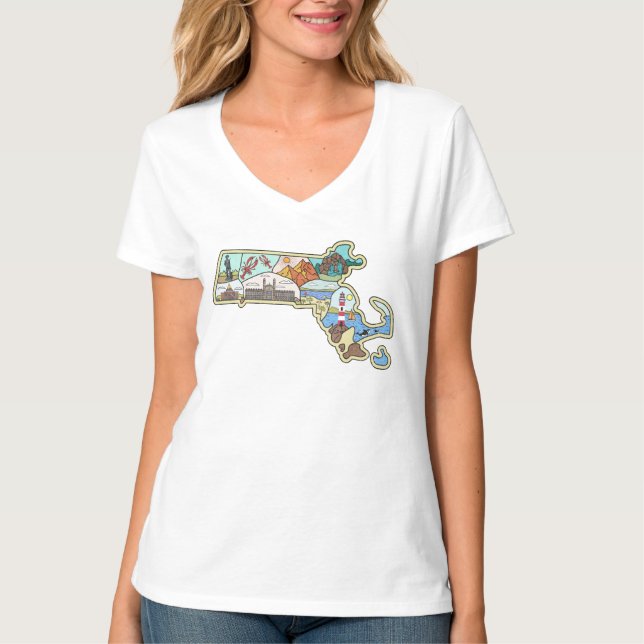 Massachusetts Map Boston Cape Cod Salem Souvenir T-Shirt (Front)
