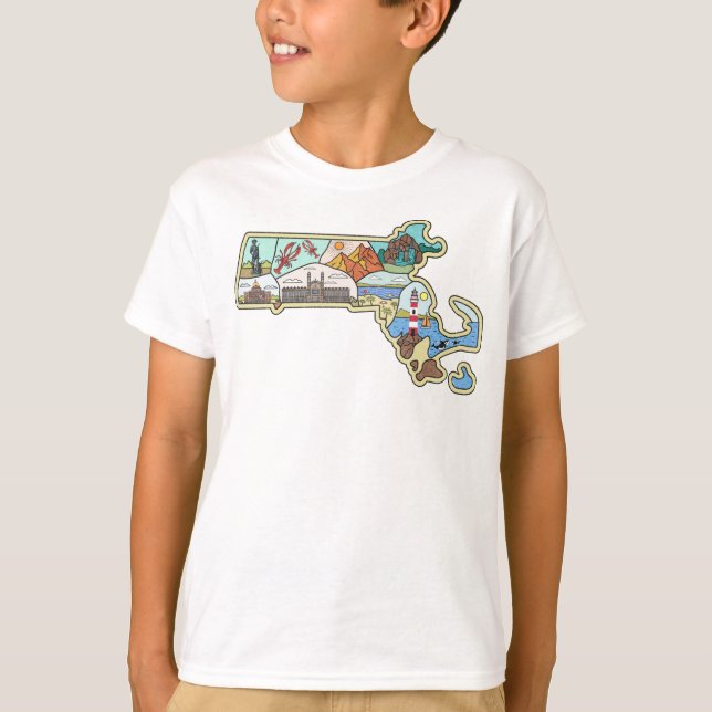 Massachusetts Map Boston Cape Cod Salem Souvenir T-Shirt (Front)