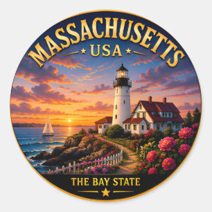 Massachusetts New England Vacation Memories 🟡 Classic Round Sticker
