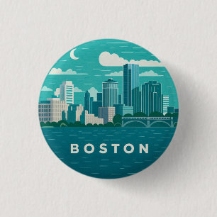 Massachusetts Night Cityscape Boston City 3 Cm Round Badge