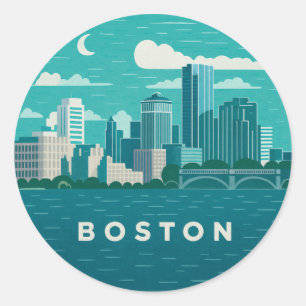 Massachusetts Night Cityscape Boston City Classic Round Sticker