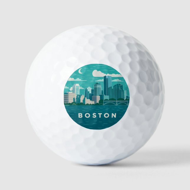 Massachusetts Night Cityscape | Boston City Golf Balls (Front)