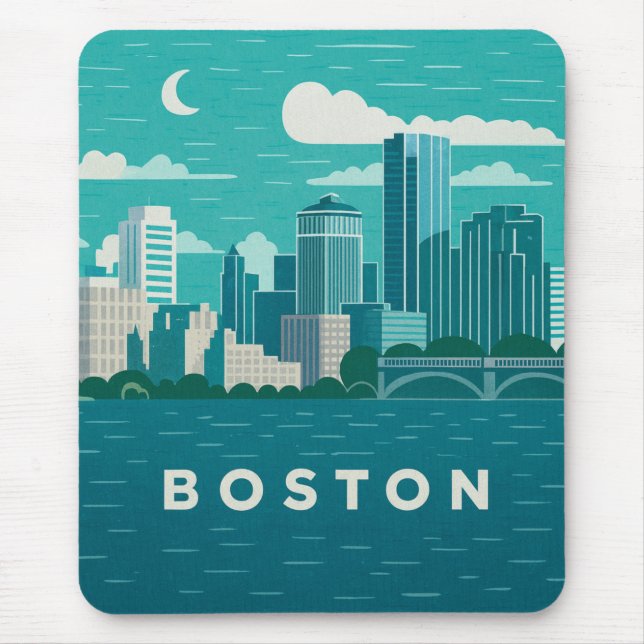 Massachusetts Night Cityscape | Boston City Mouse Pad (Front)