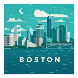 Massachusetts Night Cityscape Boston City Photo Print