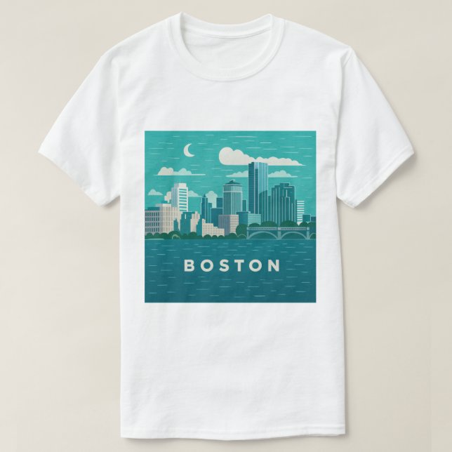 Massachusetts Night Cityscape | Boston City T-Shirt (Design Front)